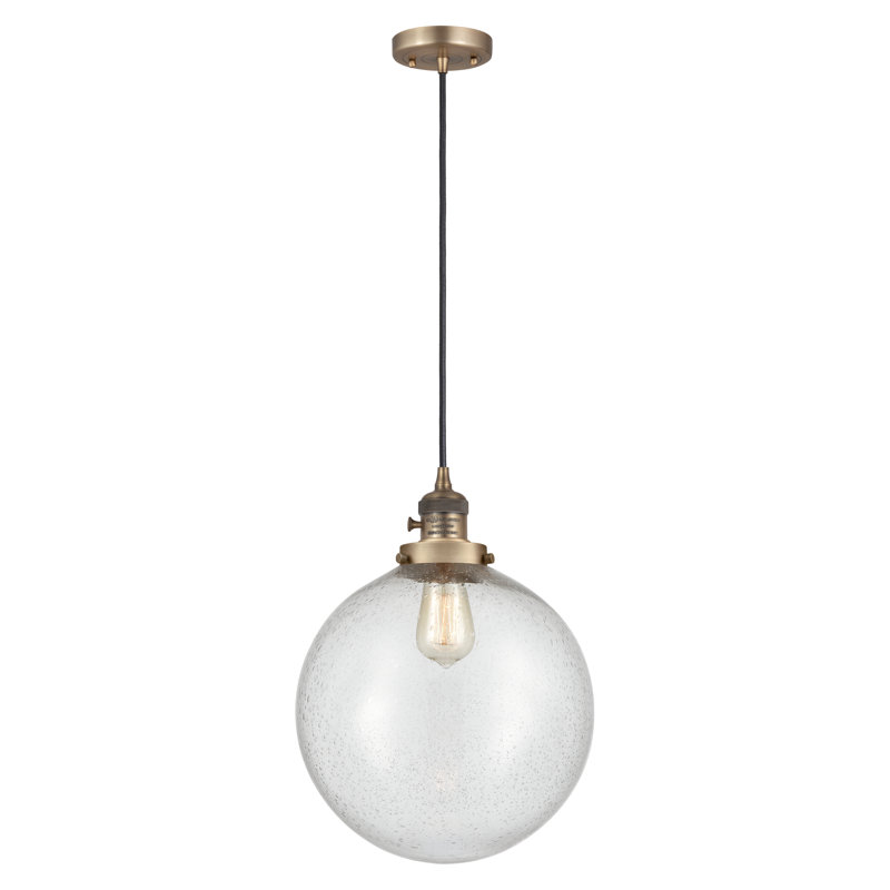 1 - Light Single Globe Pendant, Brushed Brass