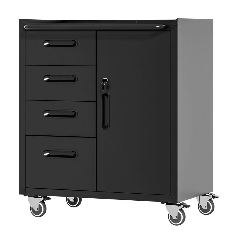 Armoire de rangement robuste pour outils en métal avec roulettes - Armoire de rangement pour outils pour le garage, le bureau et la maison, noir / gris