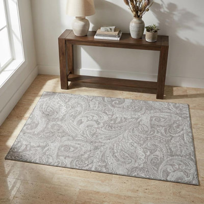 Tapis lavable en cachemire taupe et ivoire 3 pi x 5 pi avec protection UV