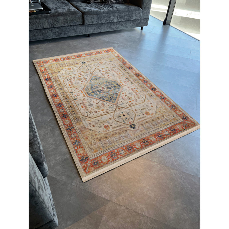 Tapis orange en polypropylène à imprimé numérique marocain Vontae, Tapis de couloir 3 pi 4 po x 9 pi 11 po