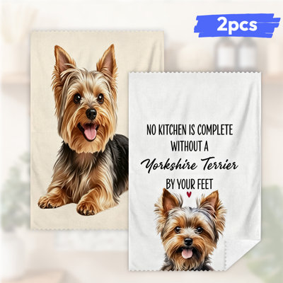  Serviettes de cuisine en microfibre, linges à vaisselle réutilisables absorbants, décoratifs résistants à la décoloration, 16 po x 24 po, motif de pieds Yorkie brun clair