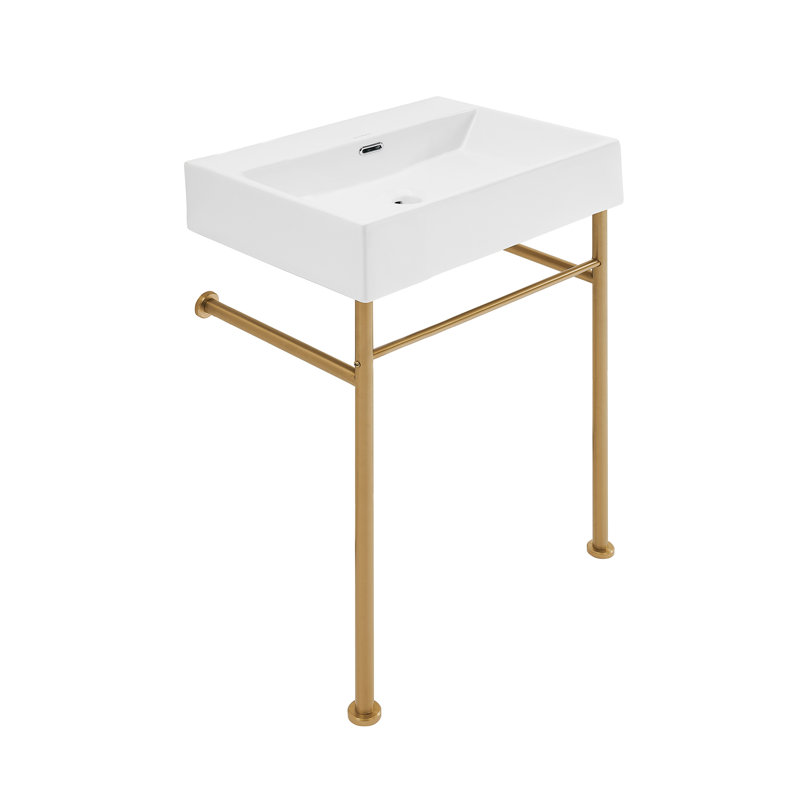 Claire 24" Rectangle Zero Hole Console Sink With Legs, Gold