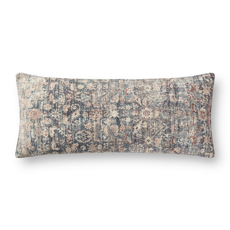 Denim and Natural Long Lumbar Pillow with Down Insert