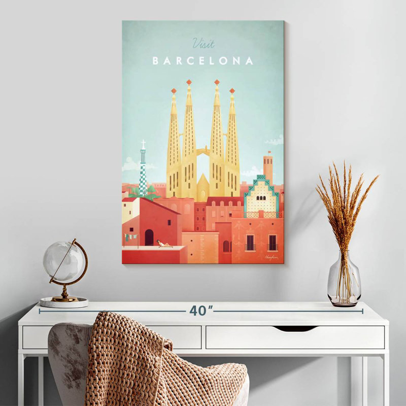 Affiche de voyage rétro Aime Barcelona, H 30 po x l 20 po