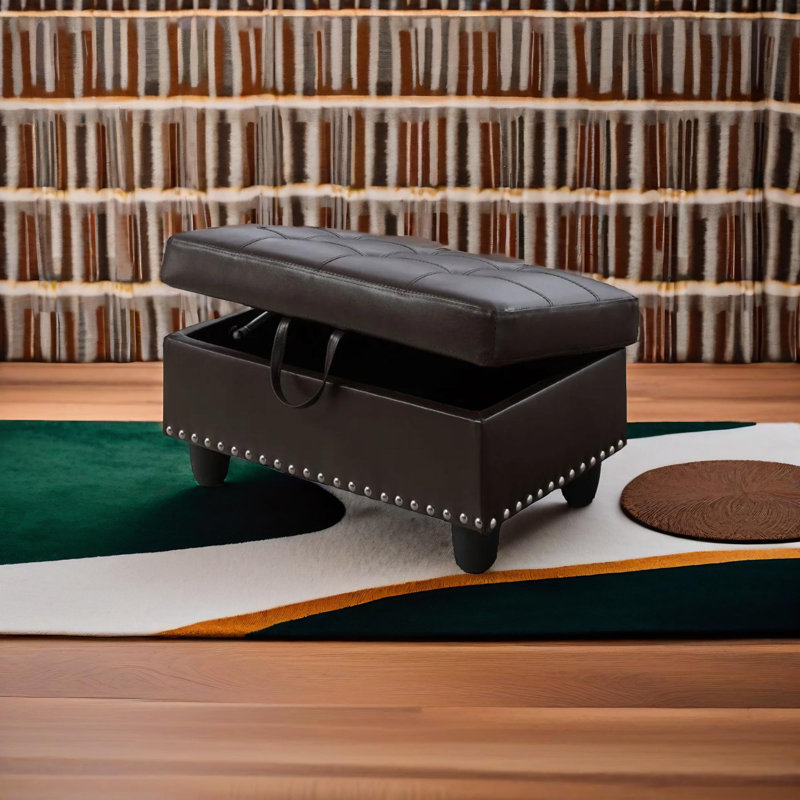 Atlas  Brown Faux Leather Synthetic Leather Ottoman