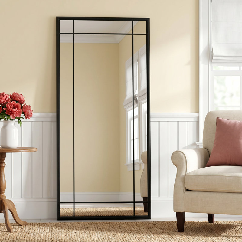 Chancey Iron Rectangle Wall Mirror, Black, 70"H x 30"W