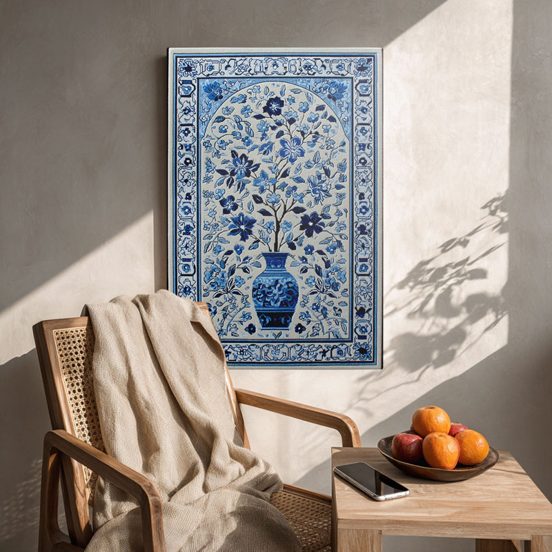 Art chinois sur toile Vase floral bleu et blanc haute définition pour studio, 36*24 inch (90*60*2cm)