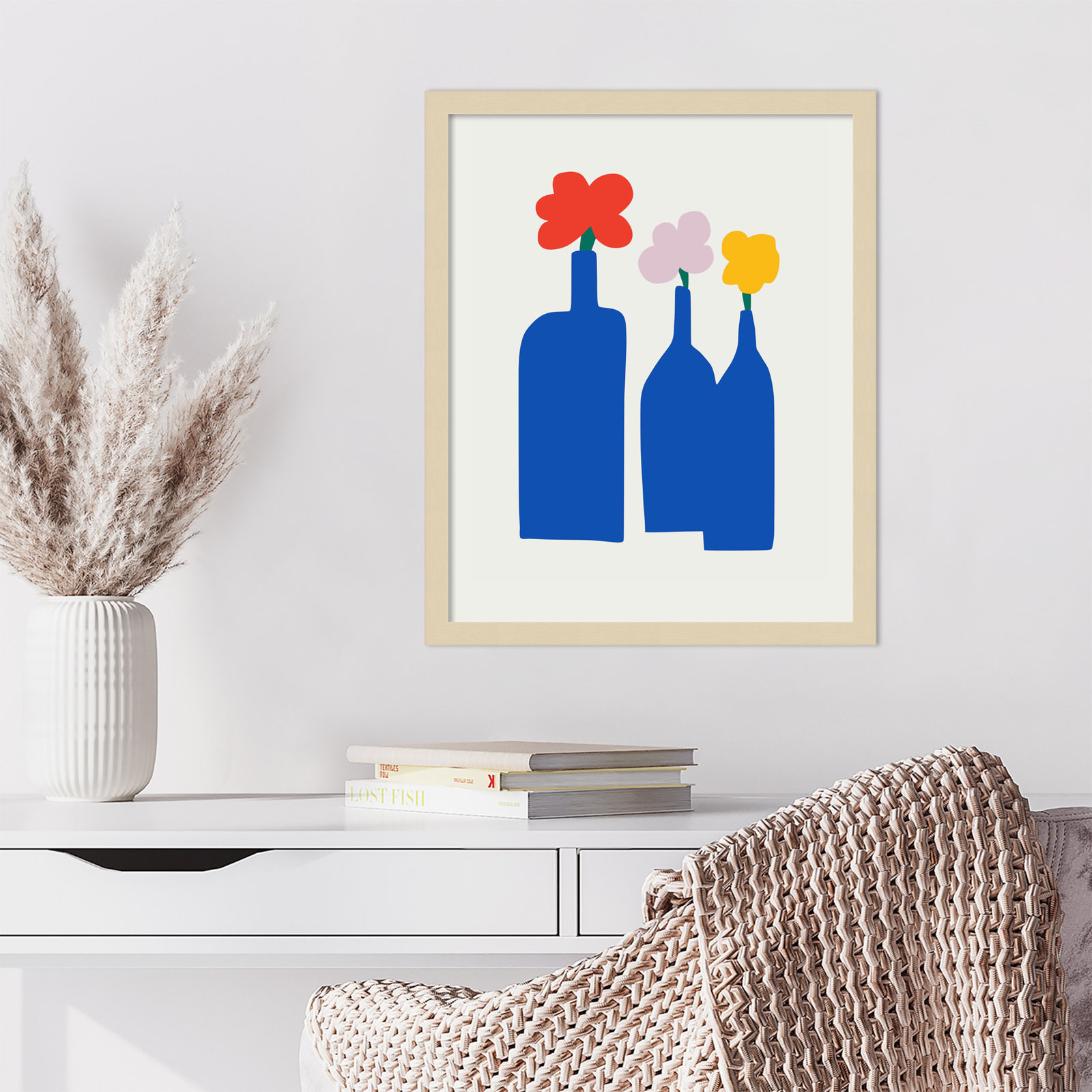Blue Bottle Vase Print by Little Dean, Brown, 21" H x 17" W