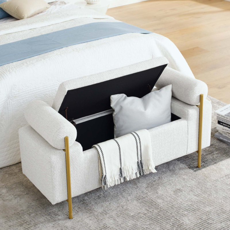 Banc de rangement en tissu Reyanne, Blanc