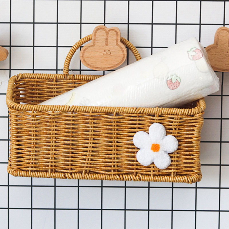 Wall Mount Fruit Basket Wall Hanging Basket Rattan Woven Organizer Basket Imitation Rattan Woven Storage Basket Retro Farmhouse Decor Hanging Fruit Basket