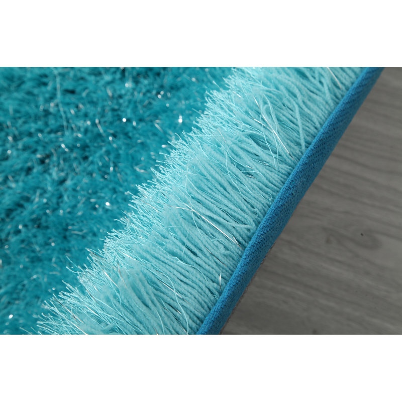 Tapis bleu sarcelle à poils longs Tyrese, Rectangle 3 pi x 5 pi