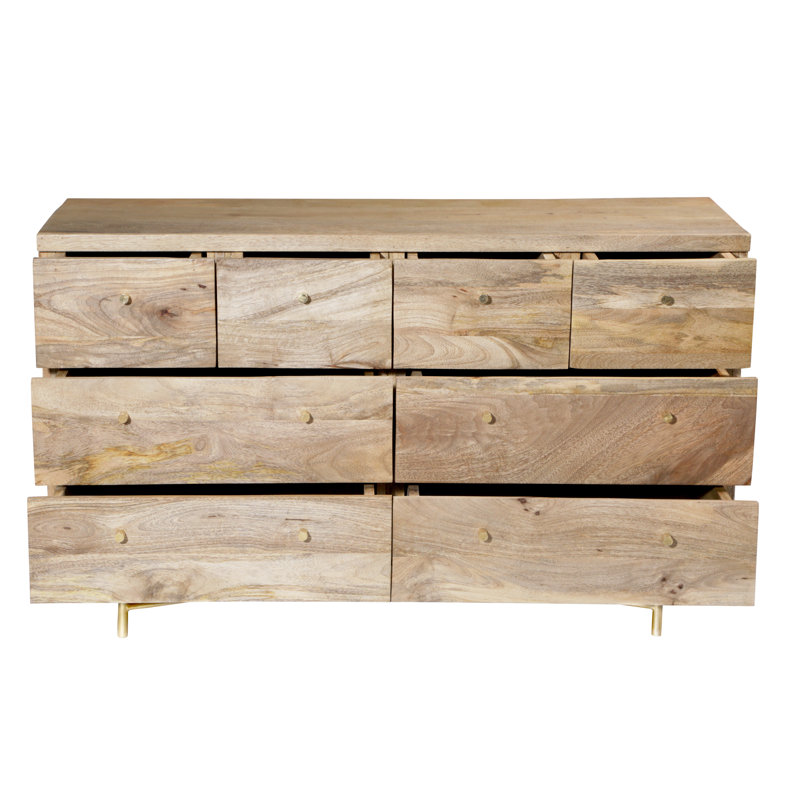 Miser Solid Wood 117cm W 8 - Drawer Chest of Drawers, Natural