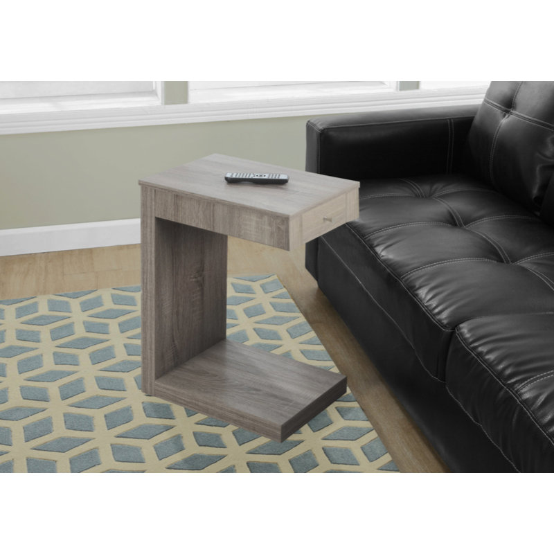 Table d'appoint Macilyn, en forme de C, bout, côté, collation, tiroir de rangement, salon, chambre à coucher, stratifié, contemporain, moderne