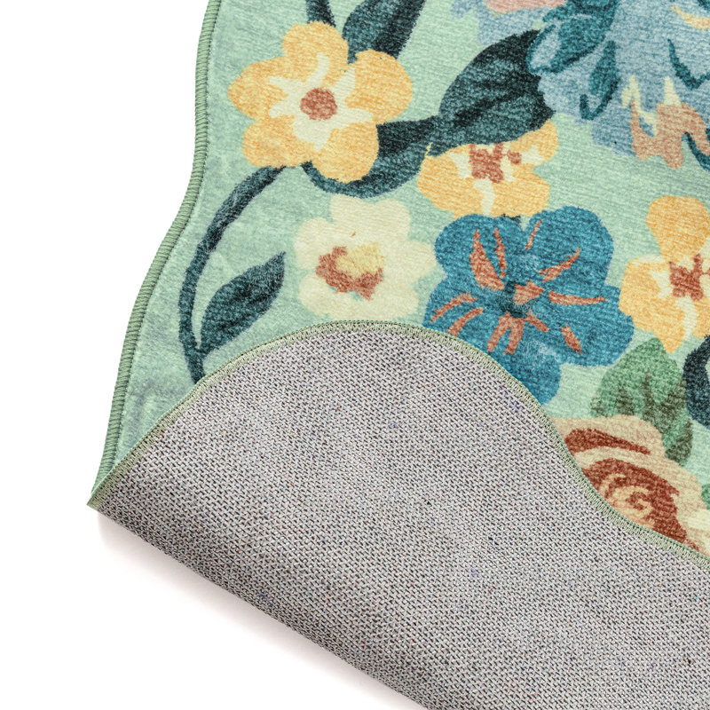 Lorena Timeless Elegance Floral Area Rug in Light Green, Rectangle 3'4" x 5'