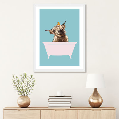 " Playful Highland Cow In Bathtub " by Big Nose Work