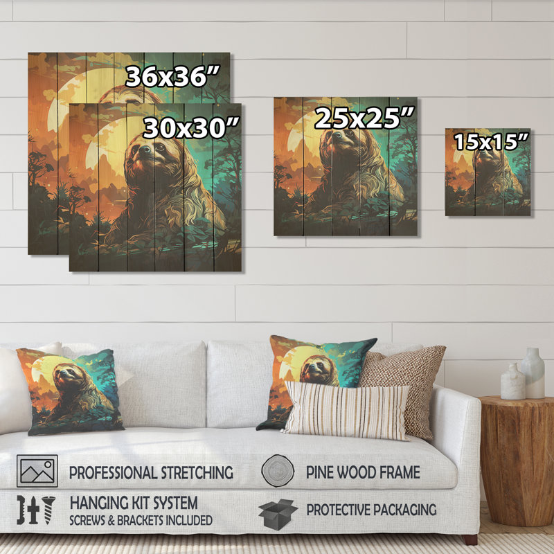 The Serenity Of Sloth At Sunset III - paresseux sur bois, H 30 po x l 30 po