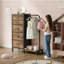 Commode 5 tiroirs avec support à chaussures et penderie, grande commode en tissu sans station de charge et lumières DEL pour la chambre à coucher, le placard, le vestibule-1104224030