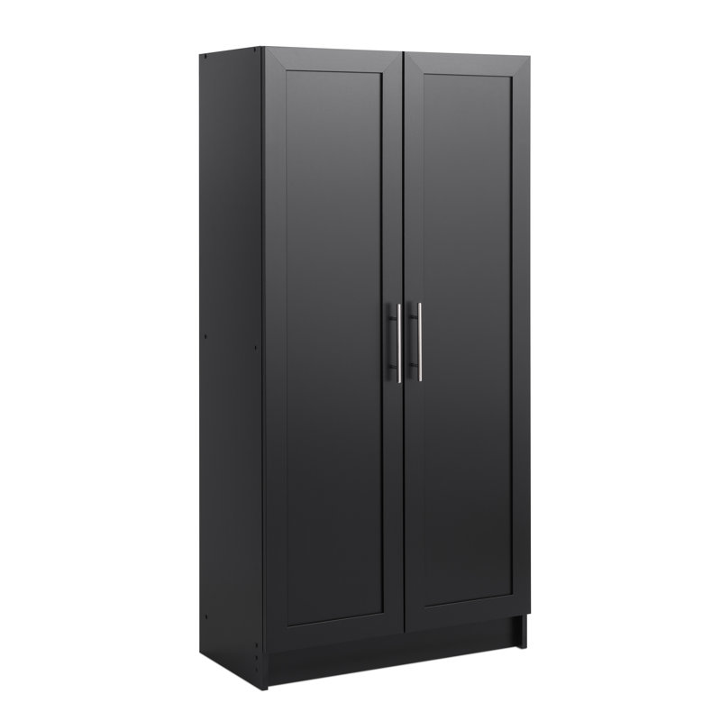 Grande armoire de rangement Watse de 65 po avec portes à panneau, garde-manger, armoire de salle à manger avec 2 tablettes réglables et 1 tablette fixe, armoire d'appoint de salon autoportante, P 16,75 po x l 32 po x H 65 po, noir
