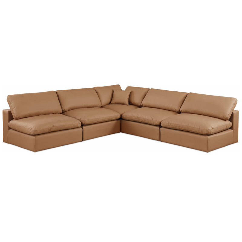Canapé modulaire réversible de 120 po en similicuir, Cuir cognac végétalien
