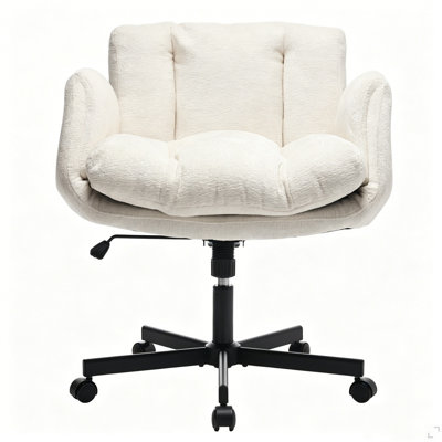 Modern Chenille Swivel Office Chair, Height Adjustable Task Chair with Convertible Multi-Position Armrests,Comfy Double Cushioned Desk Chair for Home,Study,Vanity & Living Room