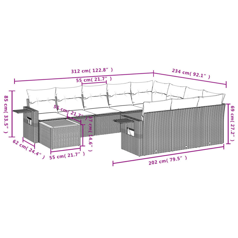 Ensemble de canapé de jardin Vidaxl gris