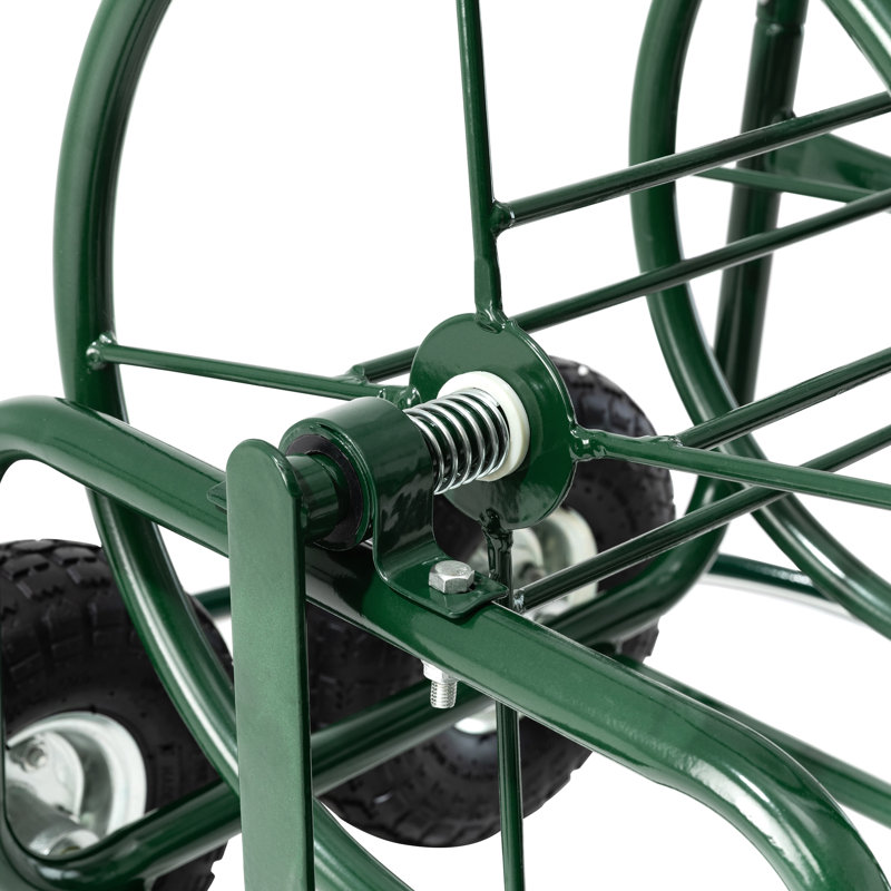 Green Steel 4-Wheel Garden Hose Reel Cart with Climate Resistant Finish