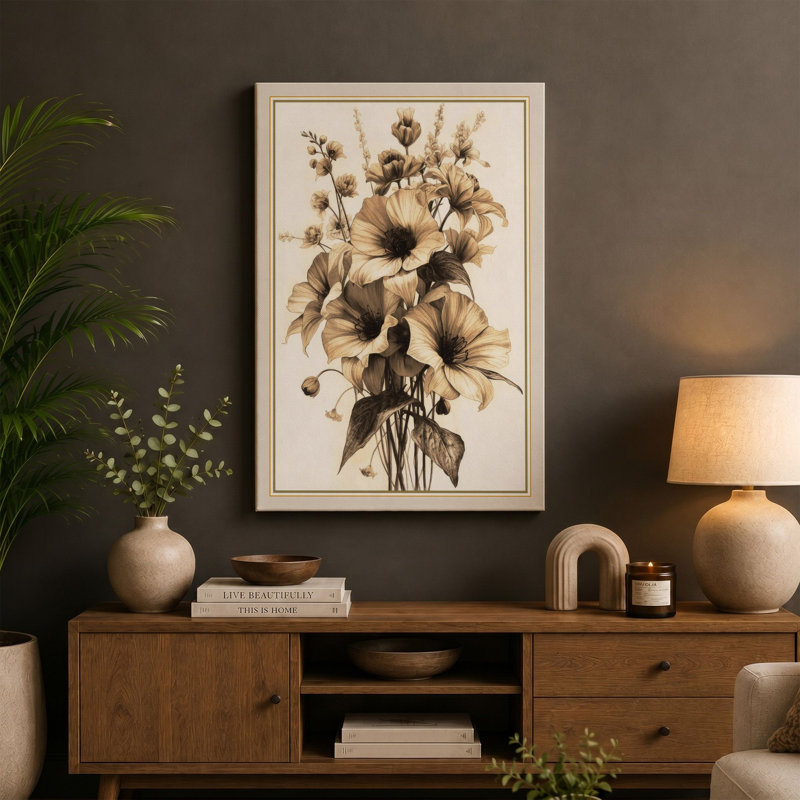 Gathered Daisies Botanical - Wrapped Canvas, 18x12 - 45.7 x 30.5 cm, Sage Border