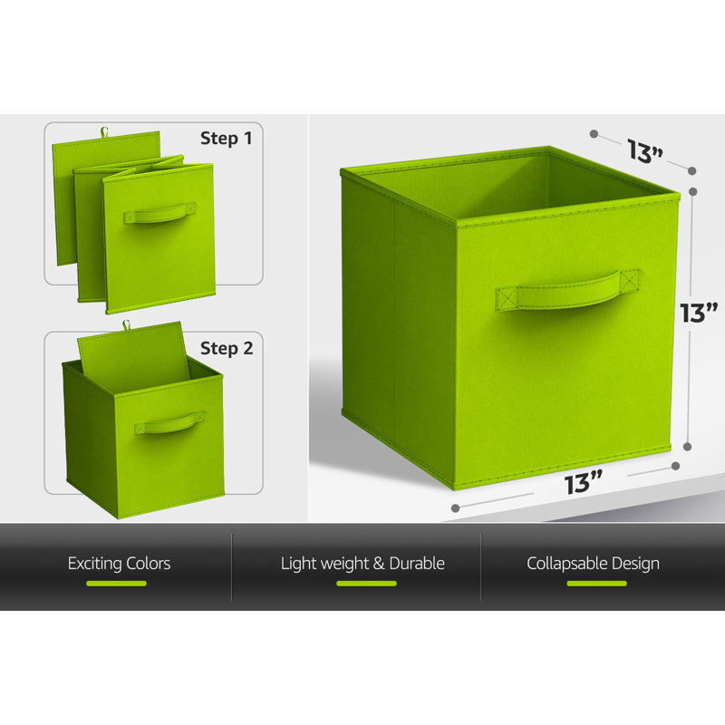 13 po cubes de rangement pliables avec poignées 1 pièce, vert, Vert