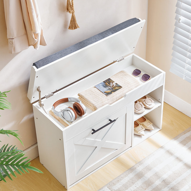 Wooden Entryway Bench With Flip Drawer