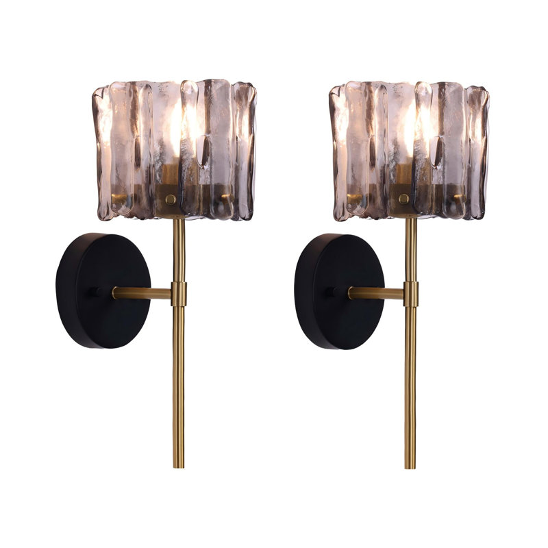 Luminaire de meuble-lavabo moderne en verre avec détails en laiton (ensemble de 2), H 15,4 po x l 6 po x P 6 po, Gris, 1