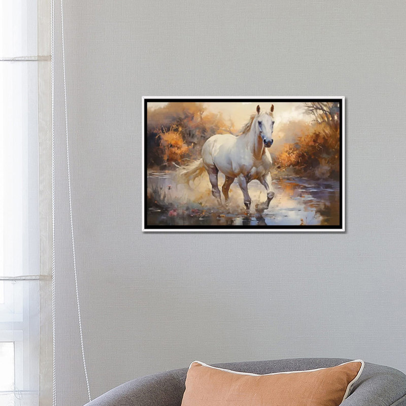 Arabian Horse II - Framed Wall Art Print, 18" H x 26" W, Framed Print without Mat, White