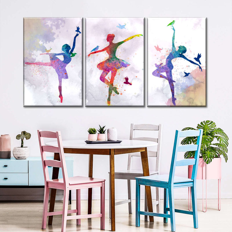 «Colorful Ballerina Silhouettes», reproduction sur toile, H 12 po x l 26 po x P 1 po