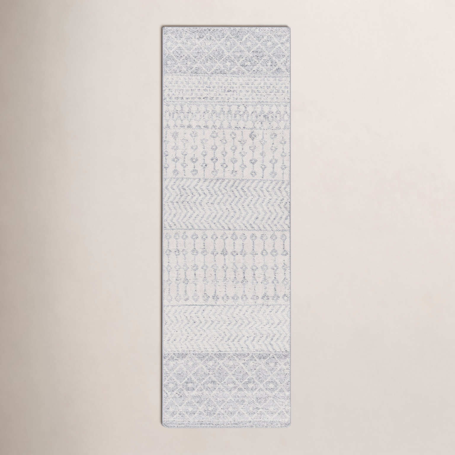 Colwich Gray Beige Hand-Woven Outdoor Geometric Rug, Runner 2'6" x 8'