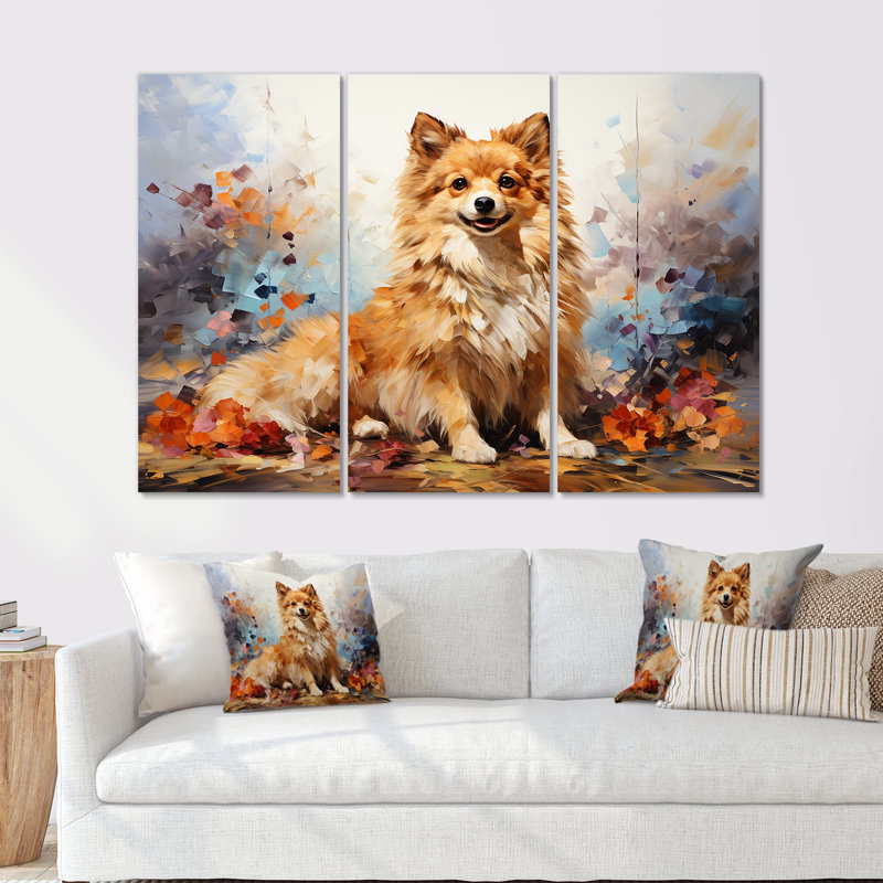 Poméranie Poise I - ensemble d'art mural chien, H 32 po x l 48 po