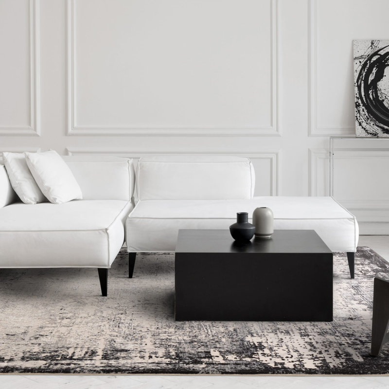 Abrienne Soft Shiny Border Black/Grey Rug, Rectangle 80 x 150cm