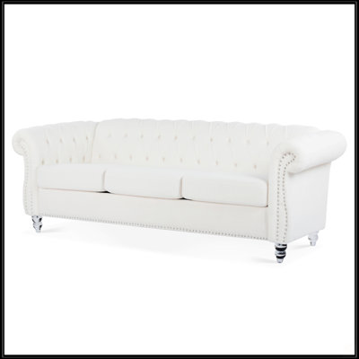84.65" Rolled Arm Chesterfield 3 Seater Sofa