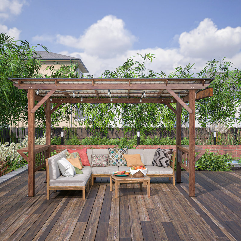 Pavillon de jardin en bois robuste 13 pi x 6,5 pi avec toit en métal et comptoir sophistiqué