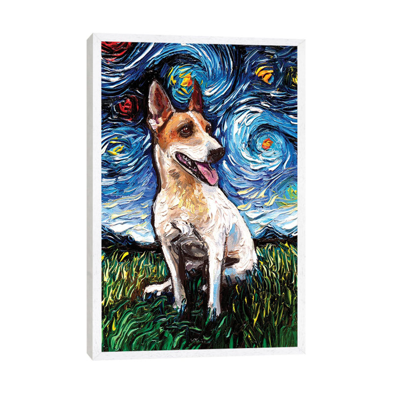 Jack Russell Terrier Night IV by Aja Trier - Print on Canvas, White Framed, 66.04 cm H x 45.72 cm W