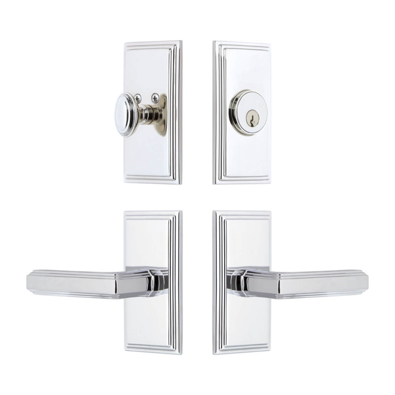 Carre Short Plate Complete Entry Set with Single Cylinder Deadbolot and Carre Lever, 2.375", Left Handed, Bright Chrome