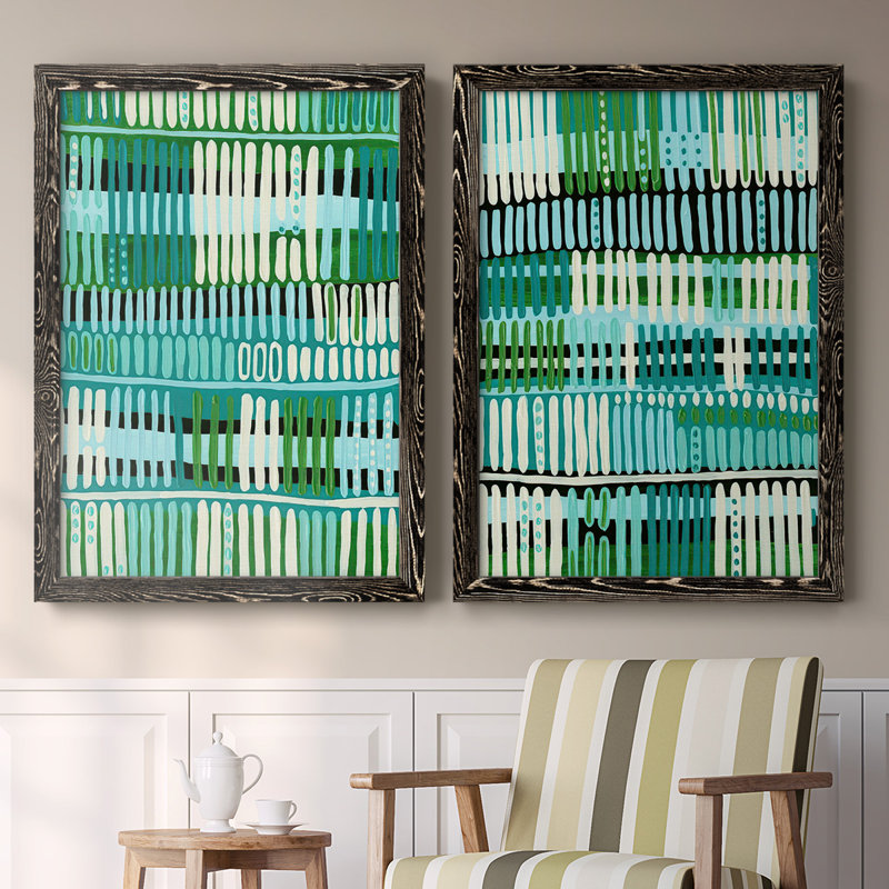 Motif bleu sarcelle I - impression sur toile encadrée 2 pièces, H 31,5 po x l 88 po x P 1,5 po, Noir