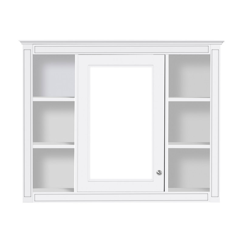 Étagère de salle de bain murale avec miroir, intérieur spacieux et rangement fonctionnel, Blanc