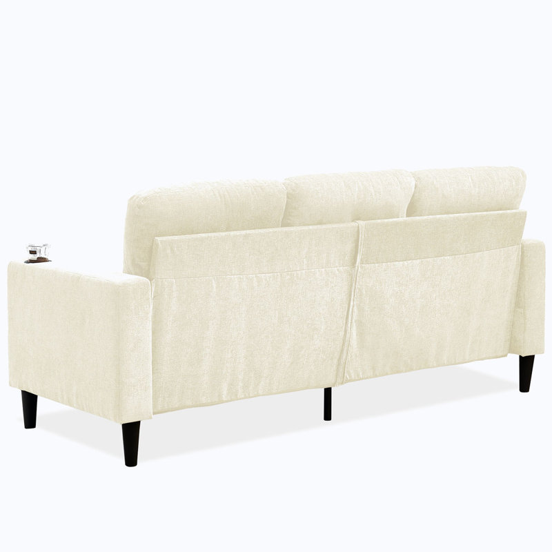 Canapé modulaire en L à 3 places avec méridienne de rangement, Chenille blanc cassé