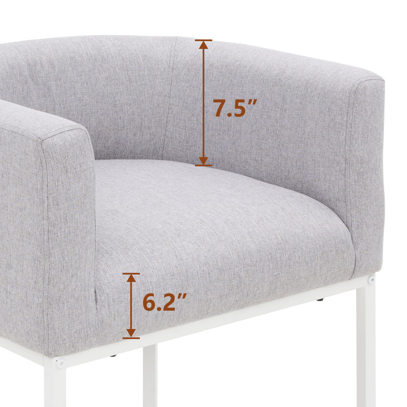 26" Upholstered Metal Barrel Counter Bar Stool, Light Grey Seat/White Frame, 1