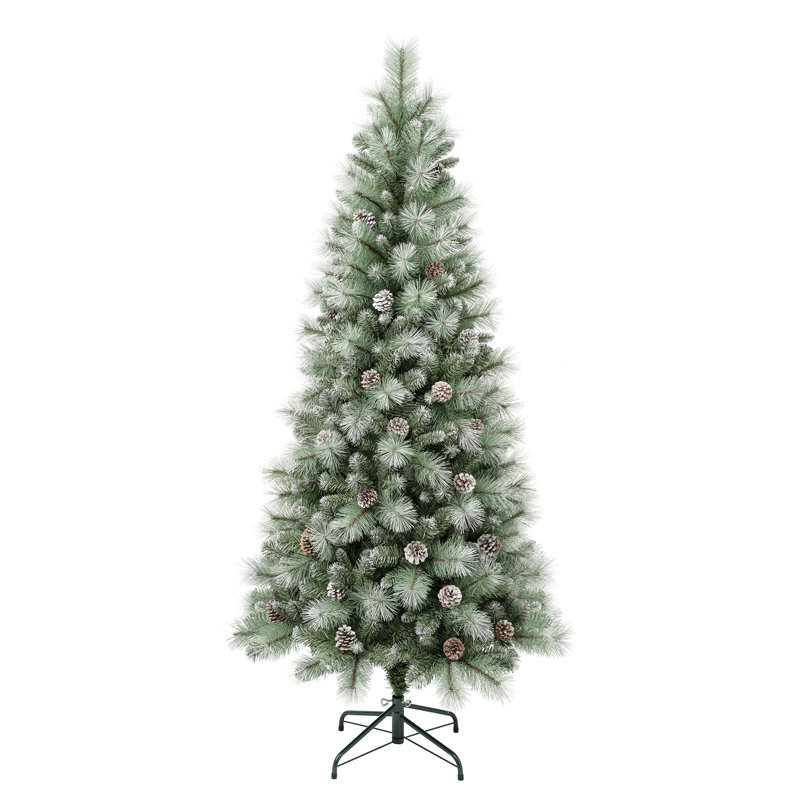 Arbre de Noël vert pin floqué / givré et pommes de pin, H 5 pi 10 po