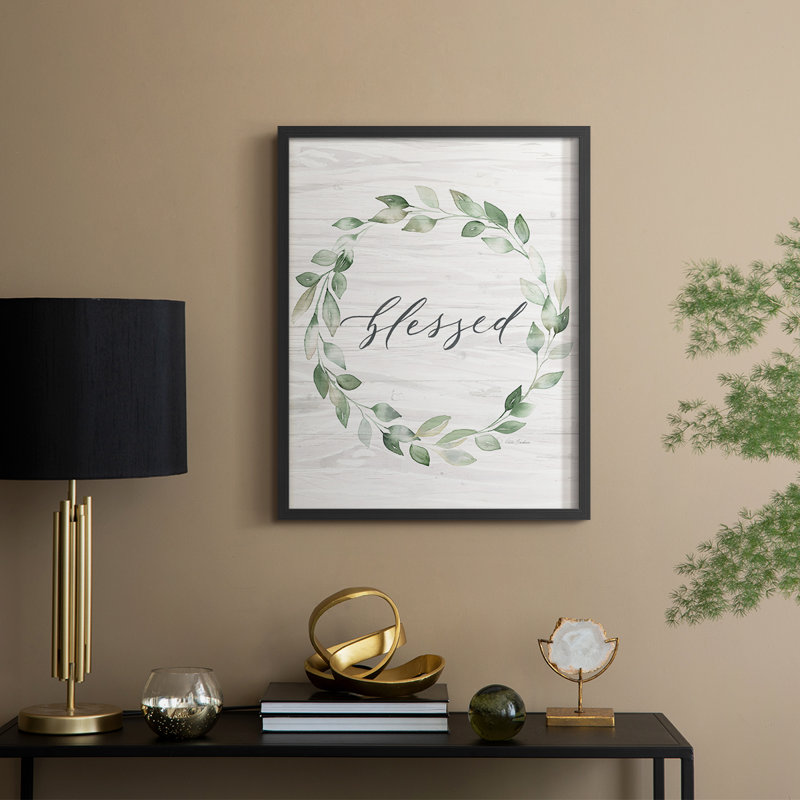 Blessed Wreath Framed Print - Solid Wood, Black, 15" H x 12" W