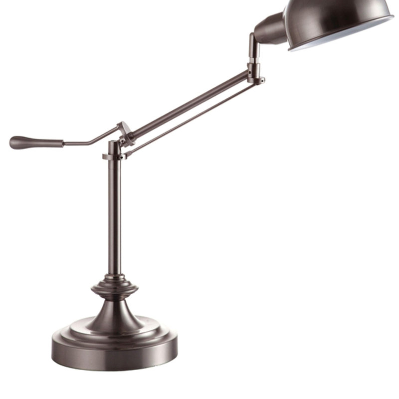 Lampe de table réglable en métal de 24,5 po de hauteur avec bras pivotant perchoir, finition argentée