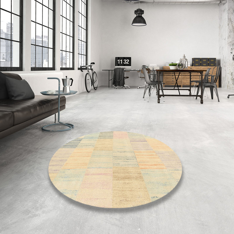 Tapis géométrique beige, Rond 7 pi