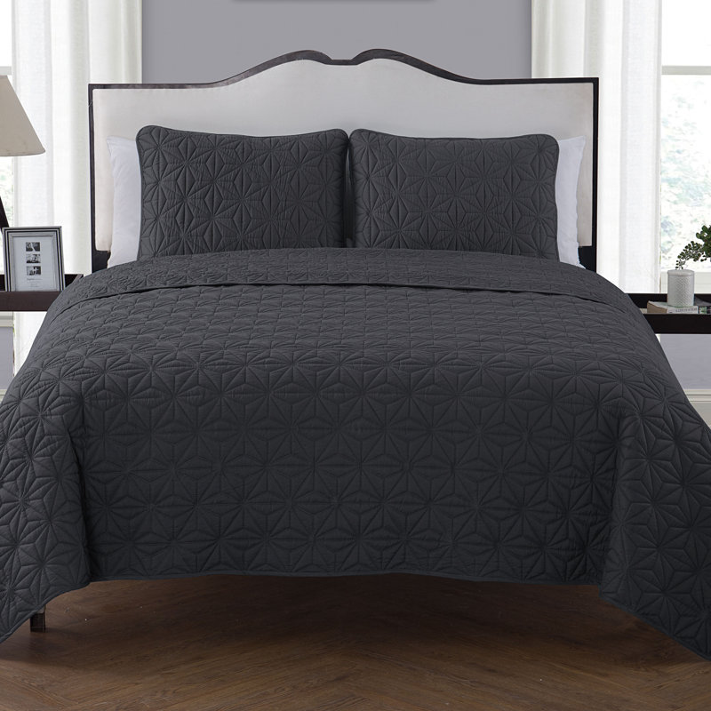 King Size Gray Microfiber Reversible Quilt Set