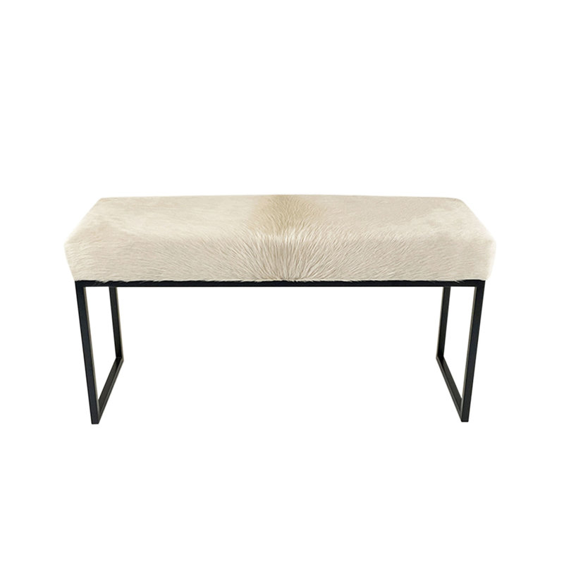 Upholstered Cowhide Bench, 19" H x 60" W x 16" D