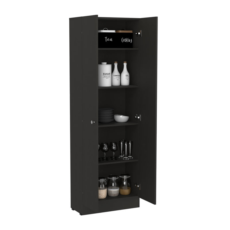 Plymoth Multistorage Pantry Cabinet with Five Storage Shelves And Two Doors, Kitchen Storage and Organization Solution, Black
